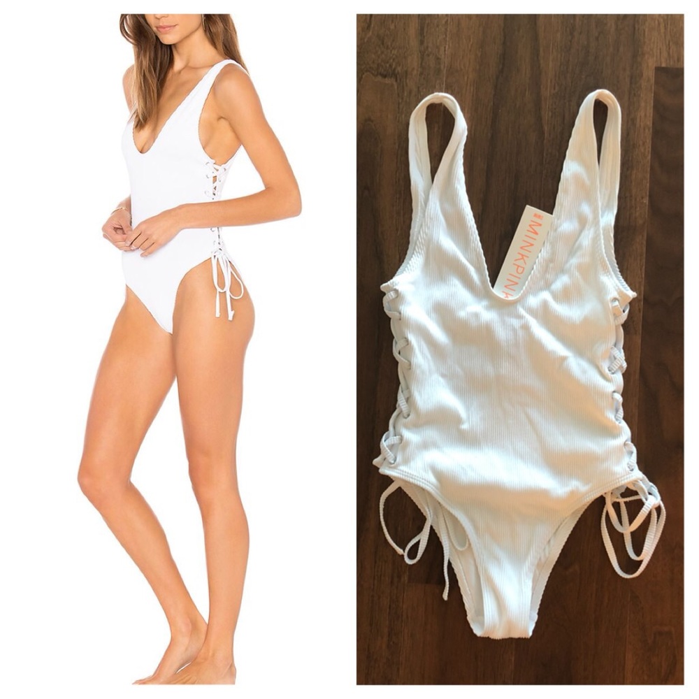 MINKPINK Kylie White Lace Up One Piece in XS